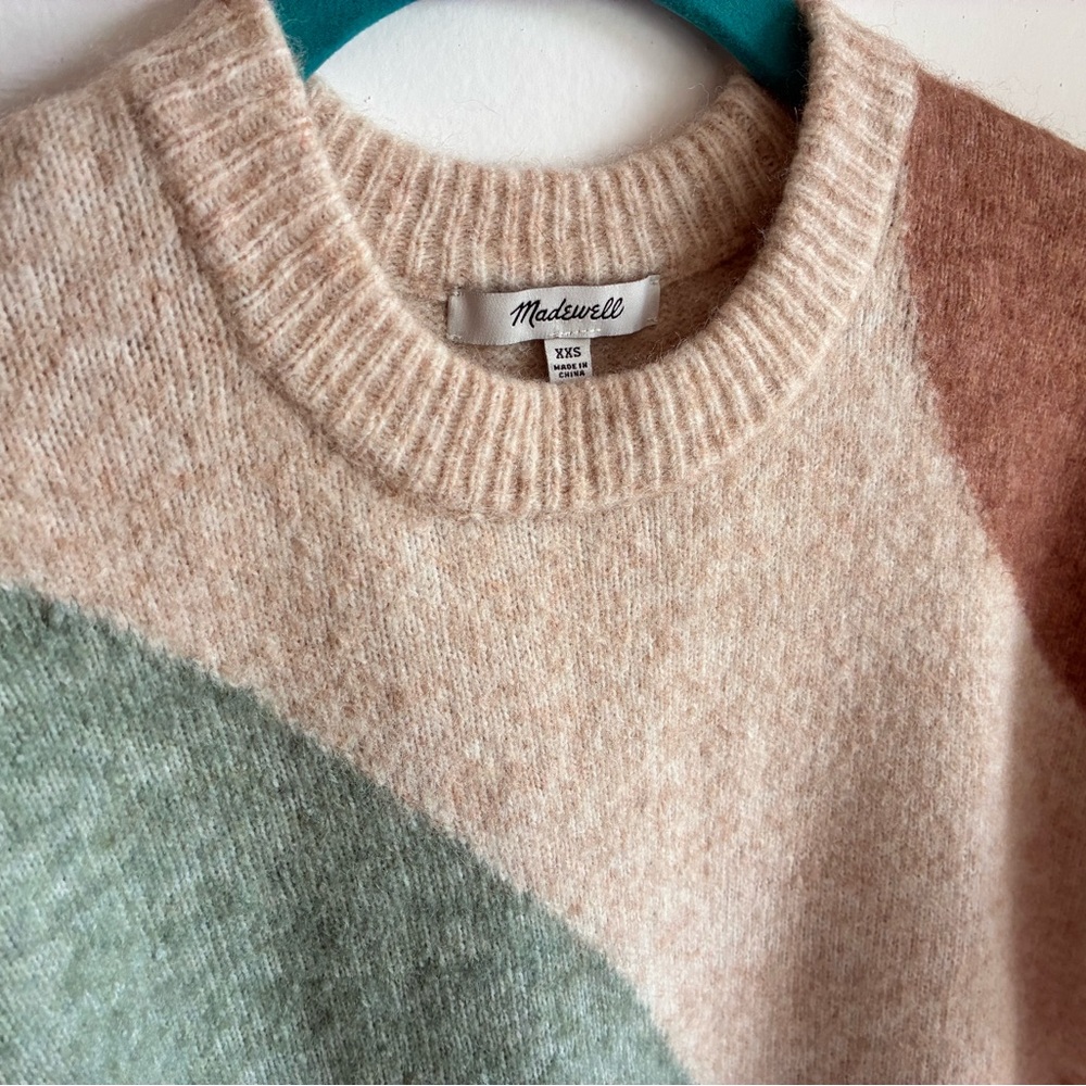 Madewell Tri-Tone Sweater - Green, Cream, Brown - Picture 6 of 8